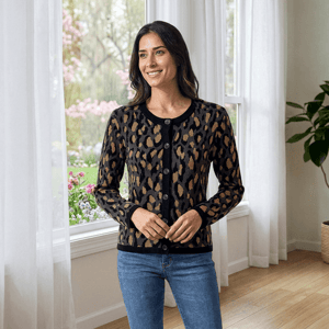 Womens Nicole Miller Long Sleeve Leopard Button Front Cardigan